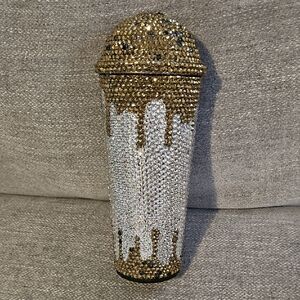 Bling Dome Gold Silver Rhinestone Drip Water Cup w Hidden Storage Stash Bottom